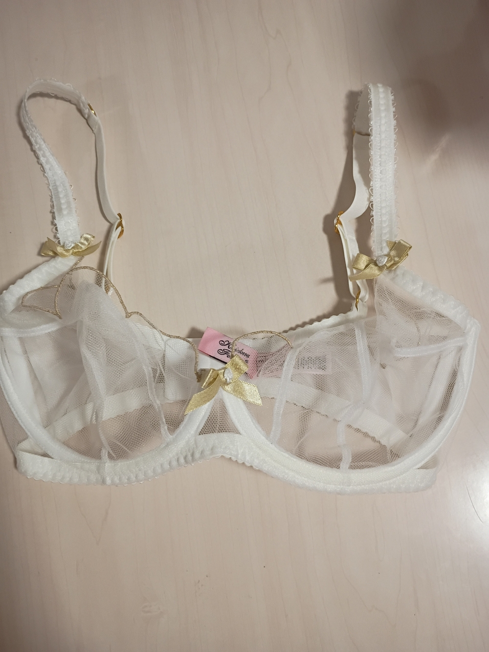 Agent Provocateur Sheer White Bra with Gold Bows